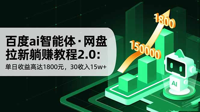百度ai智能体·网盘拉新躺赚教程2.0：单日收益高达1800元，30收入15w+-独角兽众创资源站独角兽网创资源站