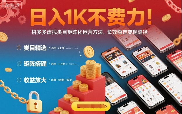 日入1K不费力!拼多多虚拟类目矩阵化运营方法,长效稳定变现路径-独角兽众创资源站独角兽网创资源站