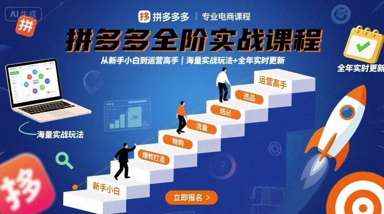 拼多多全阶实战课程,从新手小白到运营高手,海量实战玩法+全年实时更新【2025年10月更新】-独角兽众创资源站独角兽网创资源站