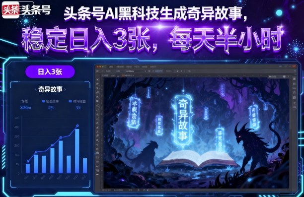 头条号AI黑科技生成奇异故事，稳定日入3张，每天半小时-独角兽众创资源站独角兽网创资源站