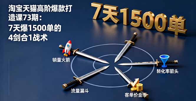 淘宝天猫高阶爆款打造课73期：7天爆1500单的4剑合1战术-独角兽众创资源站独角兽网创资源站