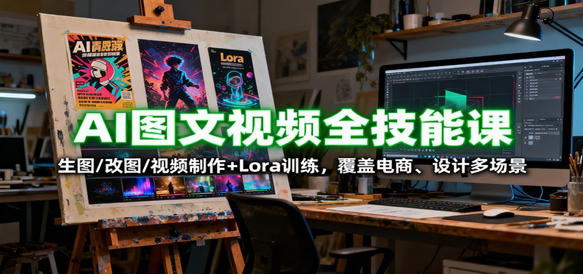 AI图文视频全技能课：生图/改图/视频制作+Lora训练，覆盖电商 、设计多场景-独角兽众创资源站独角兽网创资源站