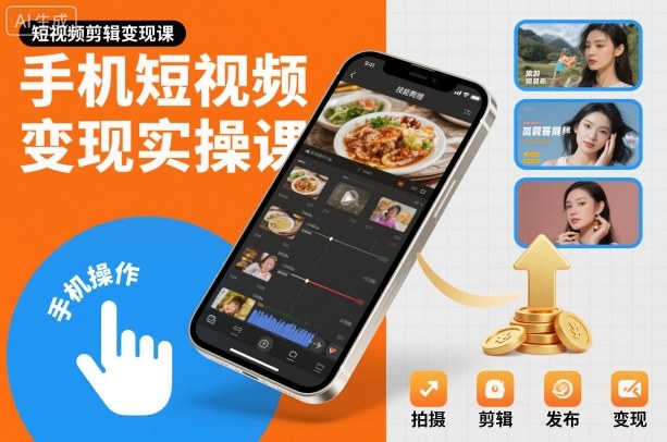 手机短视频变现实操课，短视频剪辑变现课-独角兽众创资源站独角兽网创资源站