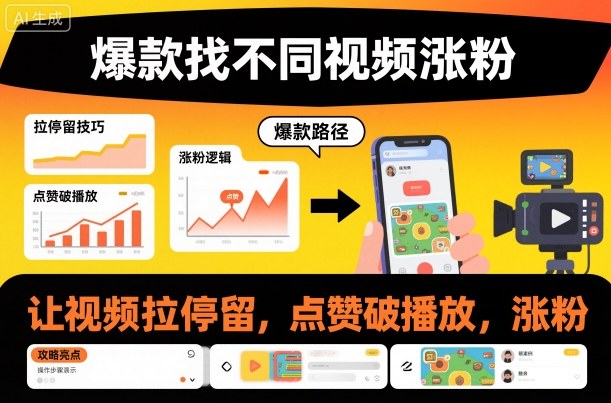 爆款找不同视频涨粉，让视频拉停留，实现点赞，破播放，涨粉-独角兽众创资源站独角兽网创资源站