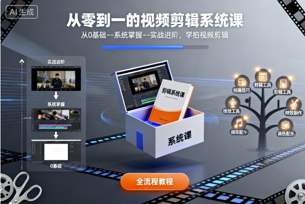 从零到一的视频剪辑系统课，从0基础–系统掌握–实战进阶，学拍视频剪辑-独角兽众创资源站独角兽网创资源站