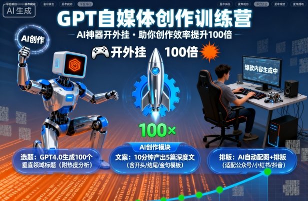 GPT自媒体创作训练营：AI神器开外挂，助你创作效率提升100倍-独角兽众创资源站独角兽网创资源站