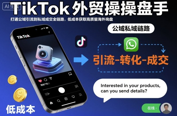 TikTok外贸操盘手，打通公域引流到私域成交全链路，低成本获取高质量海外询盘-独角兽众创资源站独角兽网创资源站