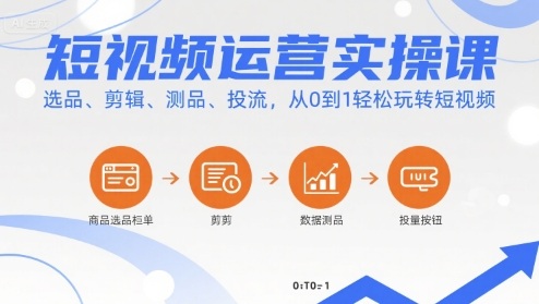 短视频运营实操课，选品、剪辑、测品、投流，从0到1轻松玩转短视频-独角兽众创资源站独角兽网创资源站