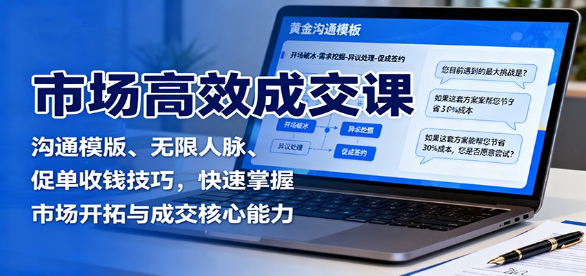 市场高效成交课:沟通模版、无限人脉、促单收钱技巧,快速掌握市场开拓与成交核心能力-独角兽众创资源站独角兽网创资源站