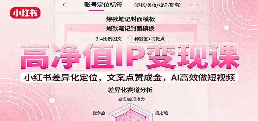 高净值IP变现课:小红书差异化定位,文案点赞成金, AI高效做短视频-独角兽众创资源站独角兽网创资源站