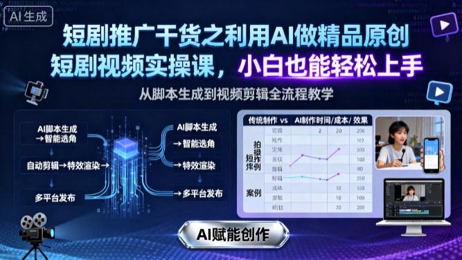 短剧推广干货之利用AI做精品原创短剧视频实操课，小白也能轻松上手-独角兽众创资源站独角兽网创资源站