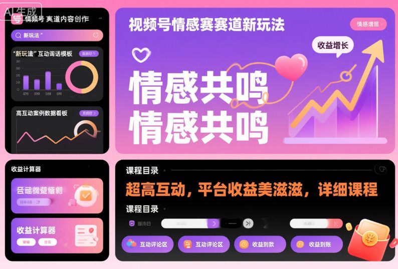 视频号情感赛道新玩法，超高互动，平台收益美滋滋，详细课程-独角兽众创资源站独角兽网创资源站