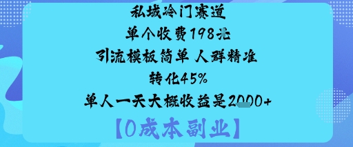 私域冷门赛道:单个收费198米引流模板简单人群精准转化45%单人一天大概收益是1k+-独角兽众创资源站独角兽网创资源站