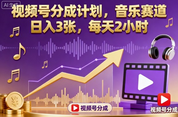 视频号分成计划,音乐赛道,日入3张,每天2小时-独角兽众创资源站独角兽网创资源站