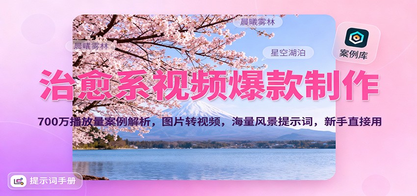 治愈系视频爆款制作，700万播放量案例解析，图片转视频，海量风景提示词，新手直接用-独角兽众创资源站独角兽网创资源站