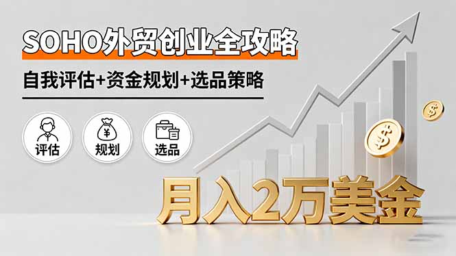 SOHO外贸创业全攻略，自我评估+资金规划+选品策略，月入2万美金-独角兽众创资源站独角兽网创资源站