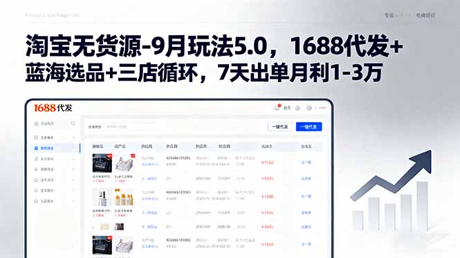 淘宝无货源-9月玩法5.0，1688代发+蓝海选品+三店循环，7天出单月利1-3万-独角兽众创资源站独角兽网创资源站