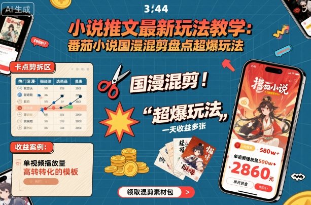 小说推文最新玩法教学，番茄小说国漫混剪盘点超爆玩法，全程干货，一天收益多张-独角兽众创资源站独角兽网创资源站