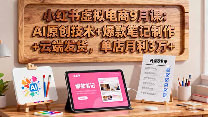 小红书虚拟电商9月课：AI原创技术+爆款笔记制作+云端发货，单店月利3万+-独角兽众创资源站独角兽网创资源站