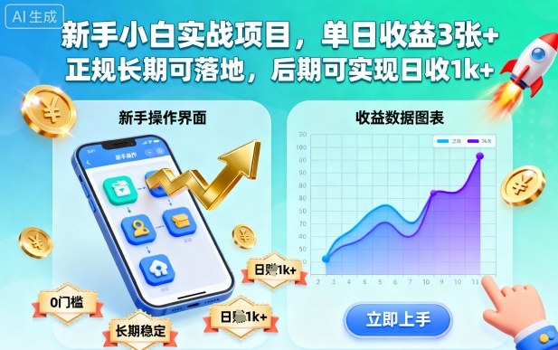新手小白实战项目,单日收益3张+,正规长期可落地,后期可实现日收1k+【揭秘】-独角兽众创资源站独角兽网创资源站