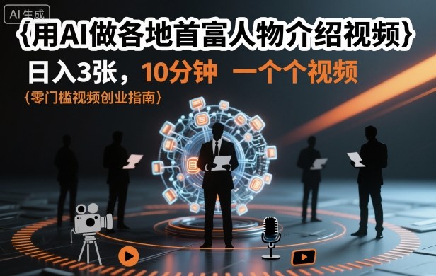 用AI做各地首富人物介绍视频，日入3张，10分钟一个视频-独角兽众创资源站独角兽网创资源站