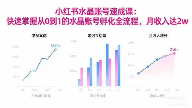 2025小红书水晶账号速成课：快速掌握从0-1水晶账号孵化全流程，月收入达2w-独角兽众创资源站独角兽网创资源站