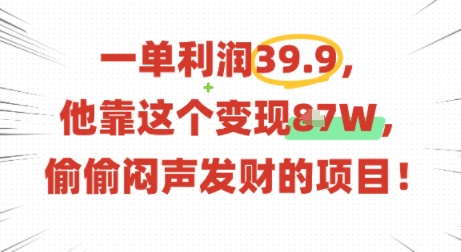 一单利润39.9，有人靠这个变现几十个，偷偷闷声发财的项目-独角兽众创资源站独角兽网创资源站