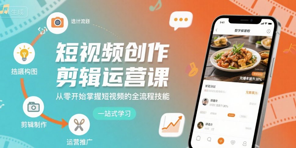 短视频创作剪辑运营课，从零开始掌握短视频的全流程技能-独角兽众创资源站独角兽网创资源站