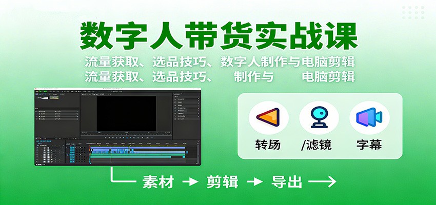 数字人变现实战课:流量获取、选品技巧、数字人制作与电脑剪辑-独角兽众创资源站独角兽网创资源站