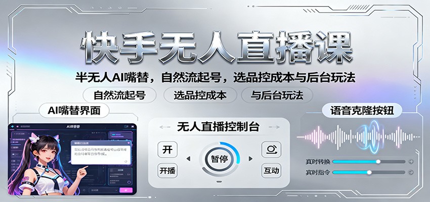 快手无人直播课:半无人AI嘴替,自然流起号,选品控成本与后台玩法-独角兽众创资源站独角兽网创资源站