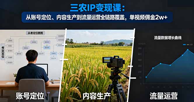 三农IP变现课：从账号定位、内容生产到流量运营全链路覆盖，单视频佣金2w+-独角兽众创资源站独角兽网创资源站