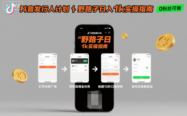 抖音发行人计划全新野路子玩法,随时随地,只要有手机,就能操作,日入1k+【揭秘】-独角兽众创资源站独角兽网创资源站