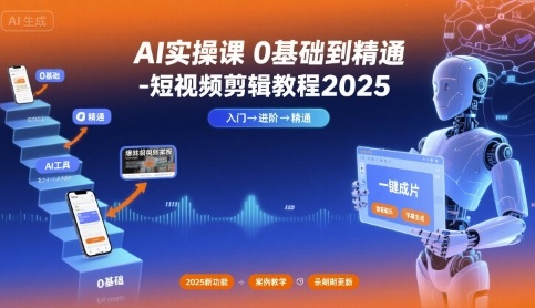 AI实操课0基础到精通-短视频剪辑教程2025-独角兽众创资源站独角兽网创资源站