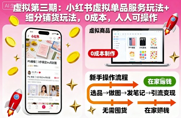 虚拟第三期:小红书虚拟单品服务玩法+细分铺货玩法,0成本,人人可操作-独角兽众创资源站独角兽网创资源站