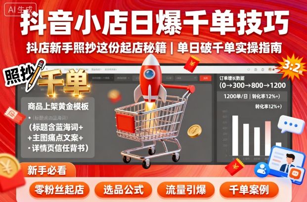 抖音小店日爆千单技巧，抖店新手照抄这份起店秘籍，单日破千单-独角兽众创资源站独角兽网创资源站
