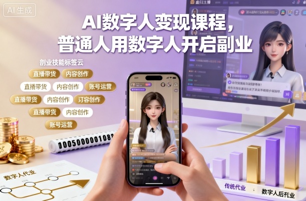 AI数字人变现课程,普通人用数字人开启副业-独角兽众创资源站独角兽网创资源站