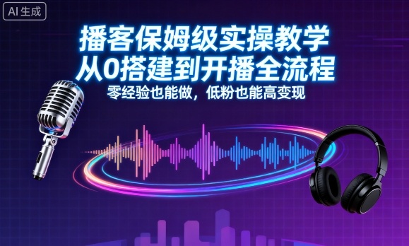 播客保姆级实操教学，从0搭建到开播全流程，零经验也能做，低粉也能高变现-独角兽众创资源站独角兽网创资源站