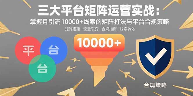 三大平台矩阵运营实战：掌握月引流10000+线索的矩阵打法与平台合规策略-独角兽众创资源站独角兽网创资源站