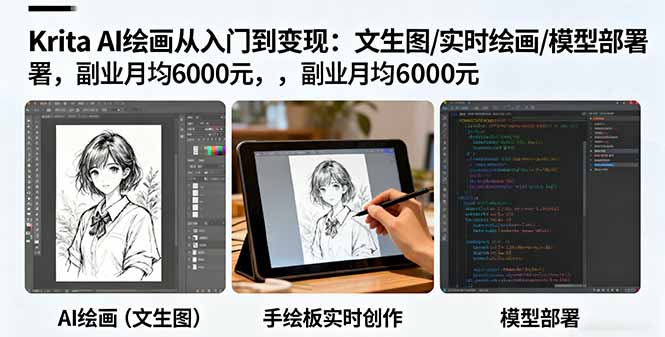 Krita AI绘画从入门到变现：文生图/实时绘画/模型部署，副业月均6000元-独角兽众创资源站独角兽网创资源站