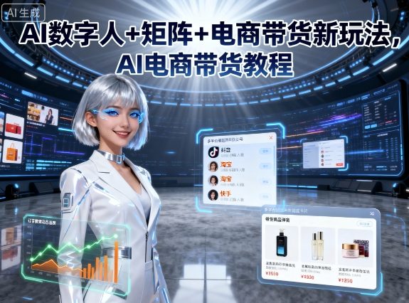 AI数字人+矩阵+电商带货新玩法，AI电商带货教程-独角兽众创资源站独角兽网创资源站