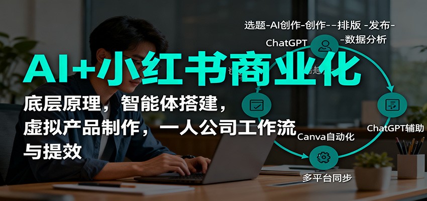 AI+小红书商业化,底层原理,智能体搭建,虚拟产品制作,一人公司工作流与提效-独角兽众创资源站独角兽网创资源站