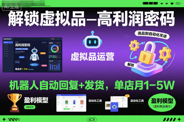 解锁虚拟品高利润密码:机器人自动回复+发货,单店月1-5W【揭秘】-独角兽众创资源站独角兽网创资源站