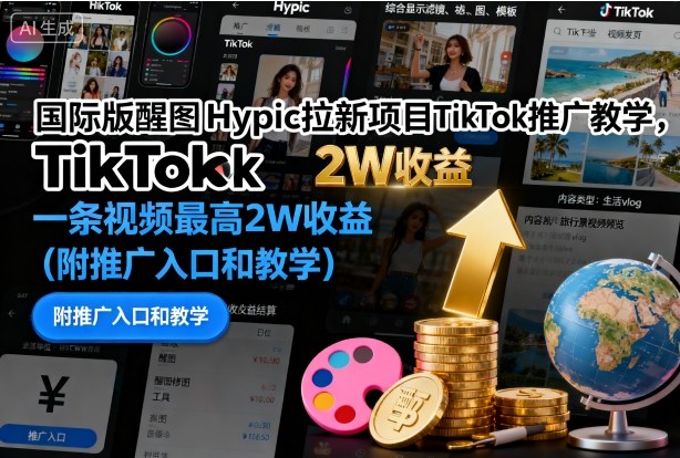 国际版醒图Hypic拉新项目TikTok推广教学,一条视频最高2W收益(附推广入口和教学)-独角兽众创资源站独角兽网创资源站