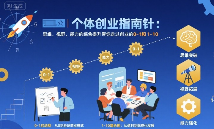 个体创业指南针，思维、视野、能力的综合提升带你走过创业的0-1和1-10【音频】-独角兽众创资源站独角兽网创资源站