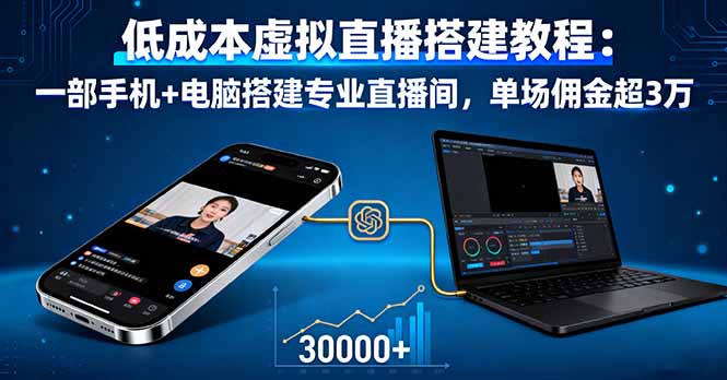低成本虚拟直播搭建教程：一部手机+电脑搭建专业直播间，单场佣金超3万-独角兽众创资源站独角兽网创资源站