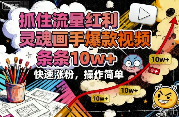 抓住流量红利，灵魂画手爆款视频，条条10w+，快速涨粉，操作简单-独角兽众创资源站独角兽网创资源站