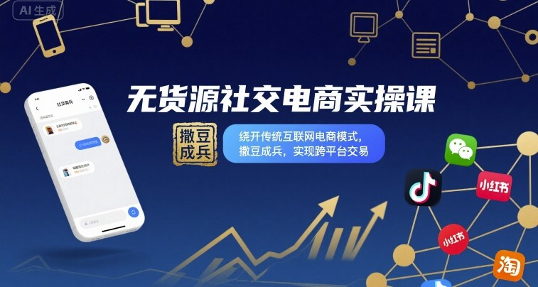 无货源社交电商实操课，绕开传统互联网电商模式，撒豆成兵，实现跨平台交易-独角兽众创资源站独角兽网创资源站