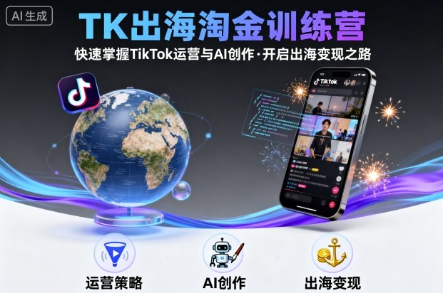 TK出海淘金训练营，助你快速掌握TikTok运营与AI创作，开启出海变现之路-独角兽众创资源站独角兽网创资源站