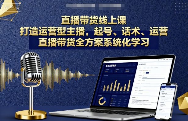 直播带货线上课，打造运营型主播，起号、话术、运营，直播带货全方案系统化学习-独角兽众创资源站独角兽网创资源站