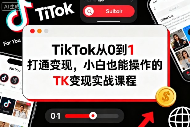 TikTok从0到1打通变现,小白也能操作的TK变现实战课程-独角兽众创资源站独角兽网创资源站